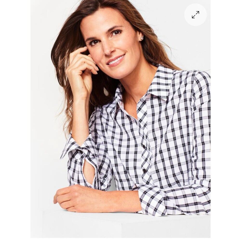 Talbots Women's Blouse Plus Size 16W Plaid Black Pullover 1/4 Button Long Sleeve - Picture 2 of 14